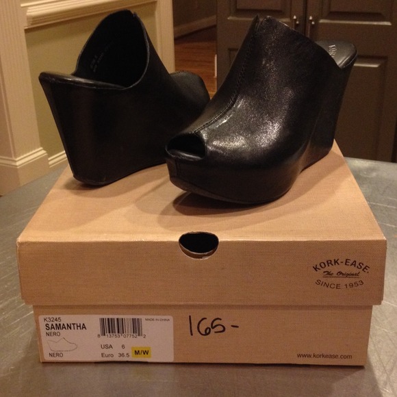 The Samantha by Kork-Ease. Black clog wedge