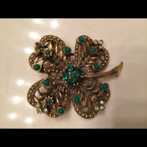 Vintage gold green tree brooch