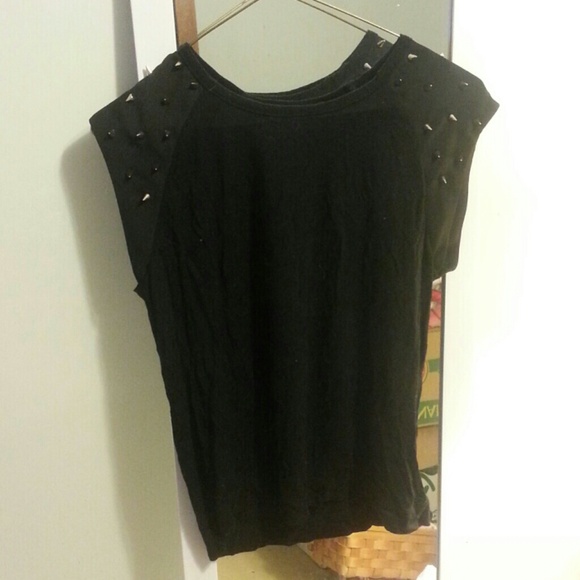 Black T with Spiked Shoulders
