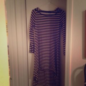 striped high/low beige and black striped dress