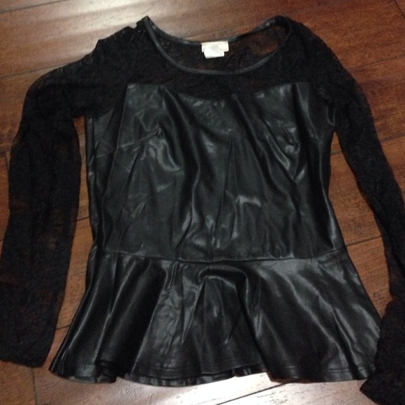 black leather lace peplum top