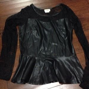 black leather lace peplum top
