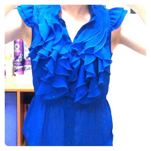 Ruffled blue sheer blouse