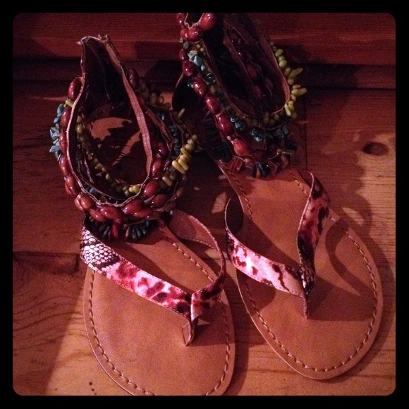 Colorful beaded thong sandals