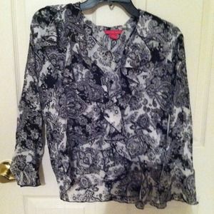 Black/white paisley ruffled blouse.