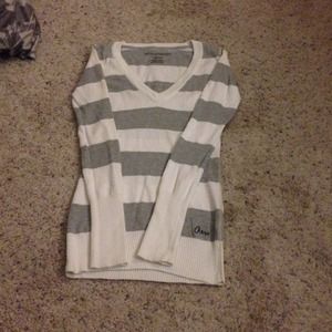 🎉SOLD🎉 Grey and White Striped Vneck Sweater