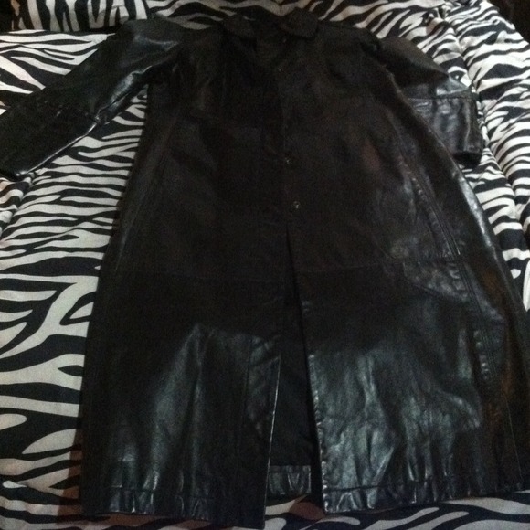 *price reduced* Black Leather Long Trench coat