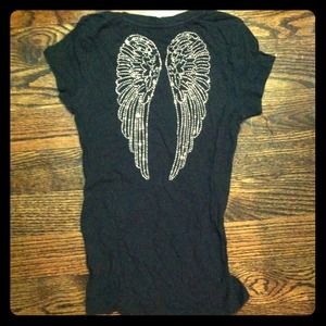 Aeropostale Black Angel Wings Rhinestone Tee