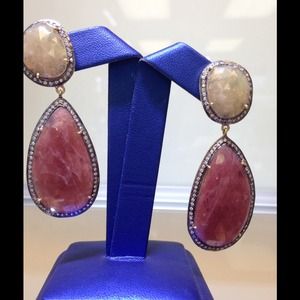 Sterling Silver W/18K gold, Genuine stone earrings