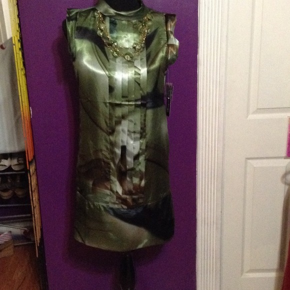 Satin Green printed dress.