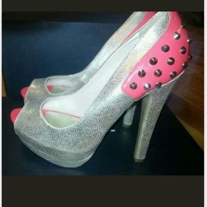 G by Guess Spiky Studded Pink Silver Heels Shoes