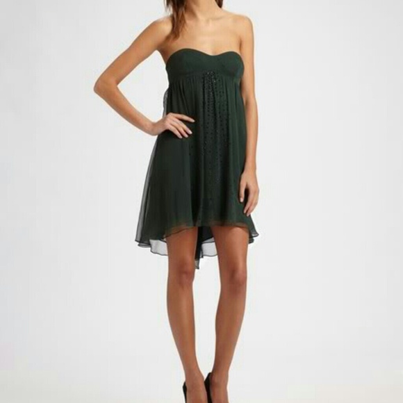 HAUTE HIPPIE Bustier Dress w/ Crystals in Emerald