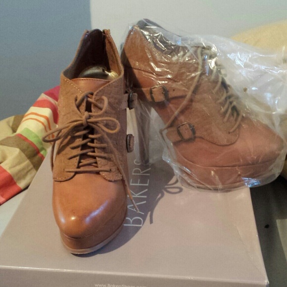 Tan high heel booties