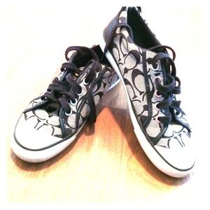 Gray and Black Coach shoes converse style