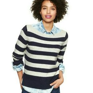 Gap navy and white open stitch sweater NWT