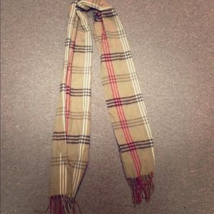 Tan checkered scarf with fringe