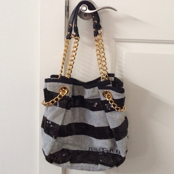 Juicy couture grey and black strip tote