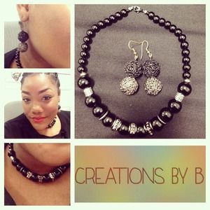 Handemade black and silver earring/necklace set