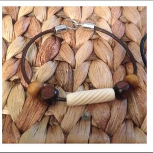 Leather beaded bracelet, handmade