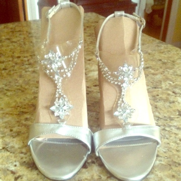 Silver Sandal Heels with Rhinestones