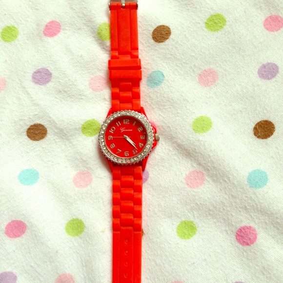Red silicone band watch