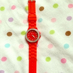 Red silicone band watch