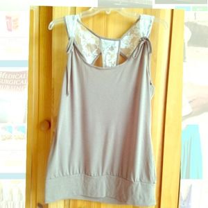 Light brown top.  Lace back