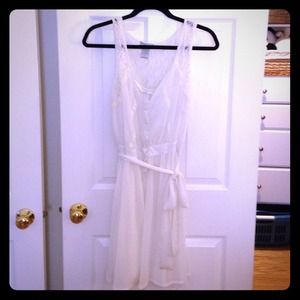 Sheer lace chiffon off-white dress