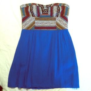Urban Outfitters Cobalt Blue Tribal Bodice Dress