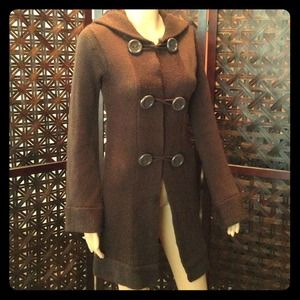 Brown sweater jacket w/ hood.