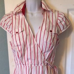 Red and White Striped Cotton Dress