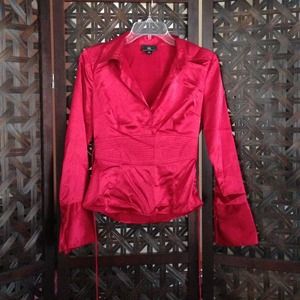 NWOT! Red silky blouse w/ flared cuffs.