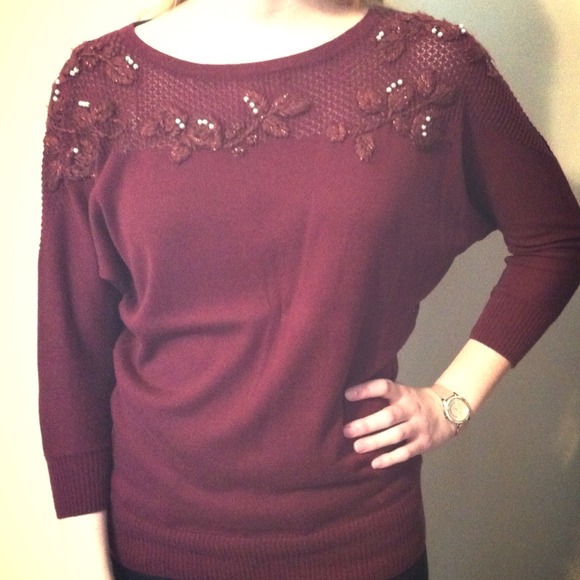 LC Lauren Conrad Burgundy Detailed Sweater