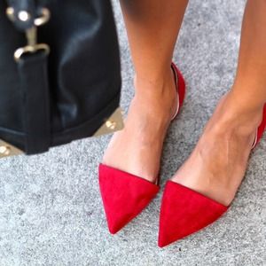 Zara Shoes - New Zara Vamp Pointed Toe Flats w Heel - Red Suede Zara Shoes - New Zara Vamp Pointed Toe Flats w Heel - Red Suede