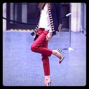 Red faux leather pants