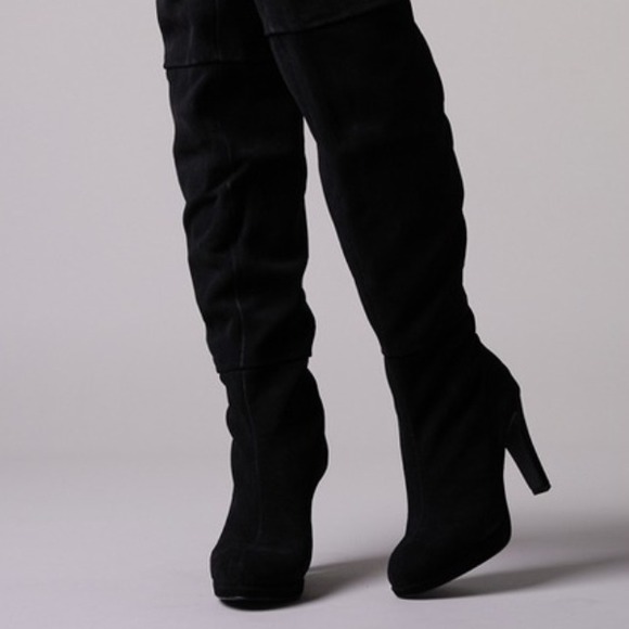 Real suede thigh high boots with gold zippers