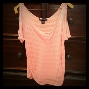Pink striped open holed shoulder shirt