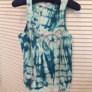 Free People embroidered tank. Small. Blue cotton
