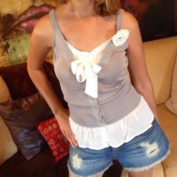 Comfy white and grey top.