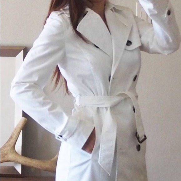 White Zara double breasted pea coat trench