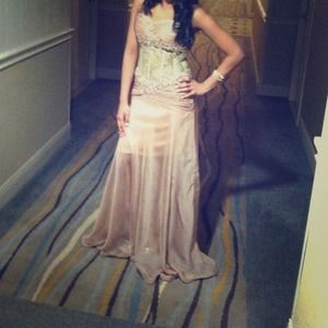 Beautiful embellished beige and gold evening gown