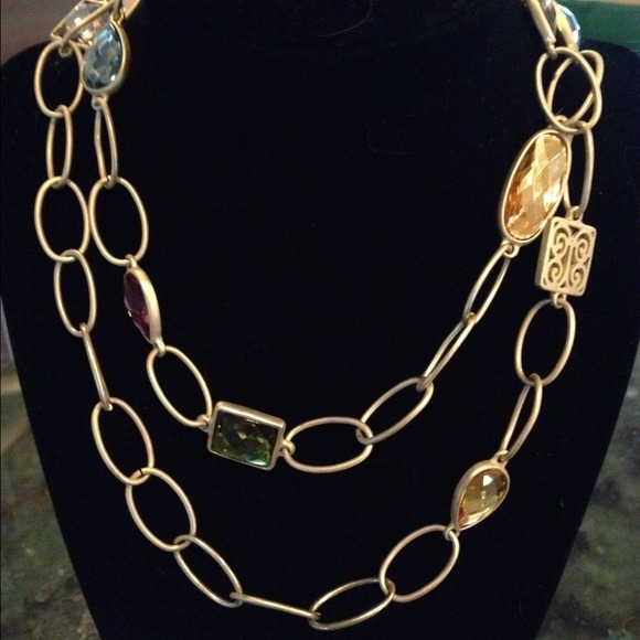 Gold chain costume necklace with gemstones