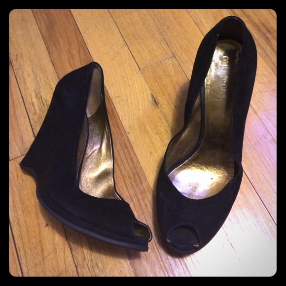 MIU MIU Suede Peep Toe Wedges!