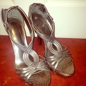 Faux snake skin silver high heels.