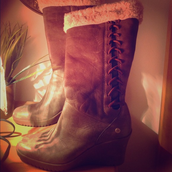 Sold! UGG Leather Shearling Tall Boots Wedges