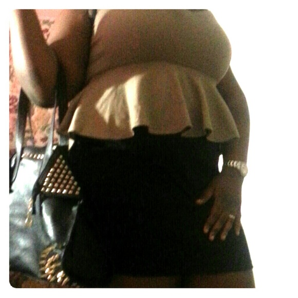 Tan and Black Peplum Dress
