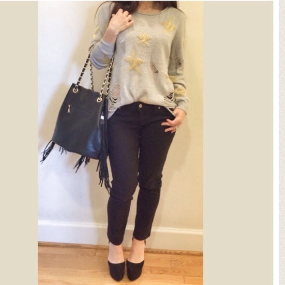 Sweaters - Chic shredded grey sweater w/gold stars LAST ONE
