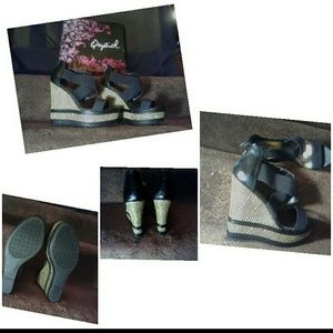 Black Wedge Sandals