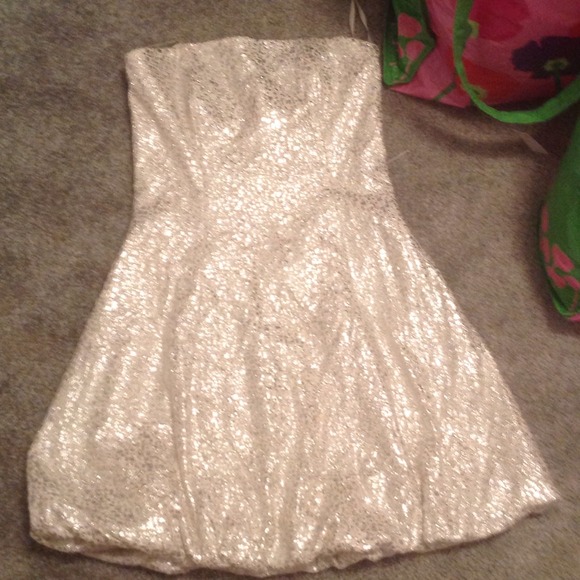 Cream and silver strapless bubble dress