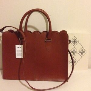 ASOS Genuine Leather Scallop Edge Shopper- Tan